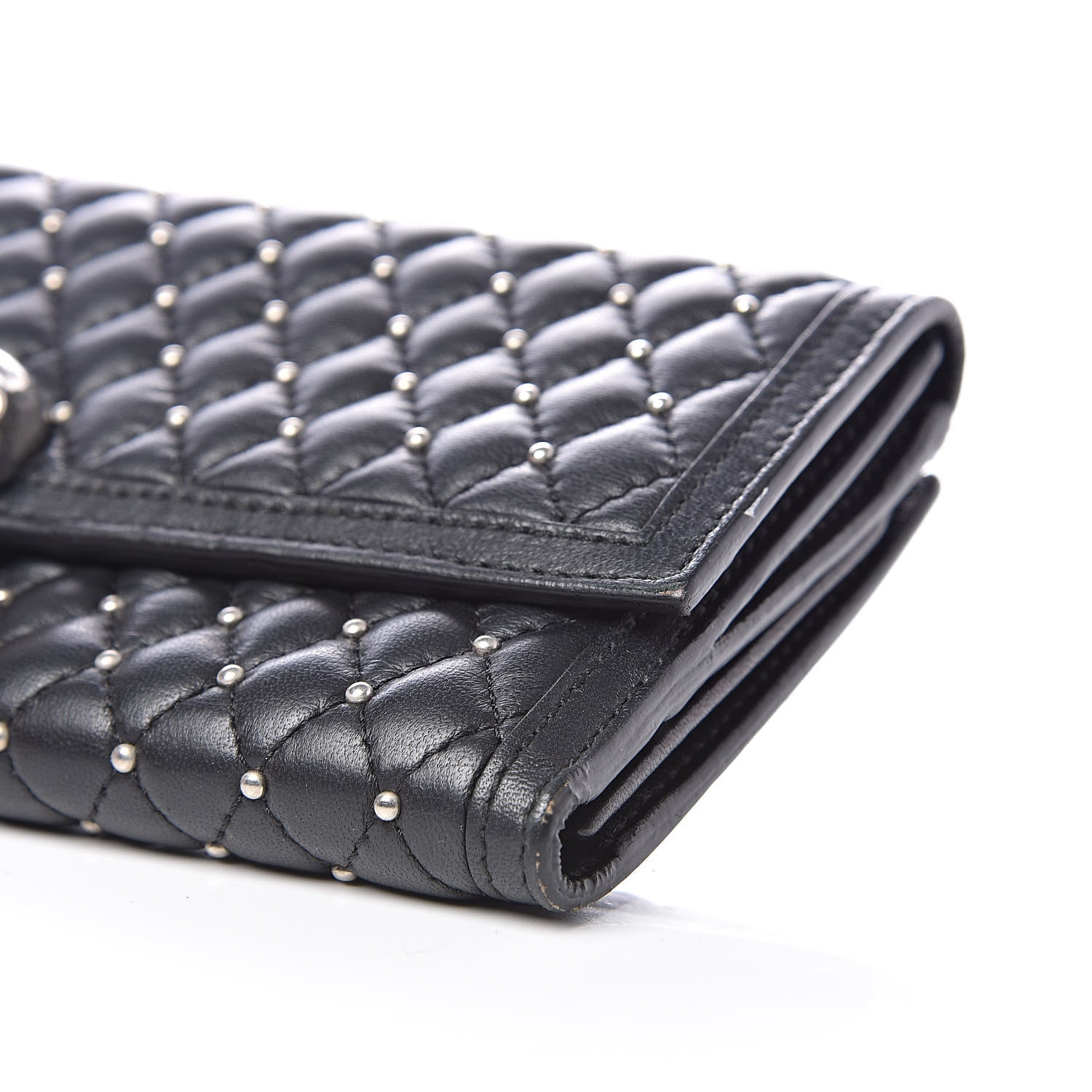 Alexander McQueen Calfskin Quilted Studded Skull Continental Wallet Black 8 of 11