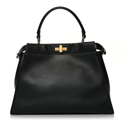 Fendi Vitello Seta Shiny Nappa Medium Peekaboo Iconic Satchel Black 1 of 10