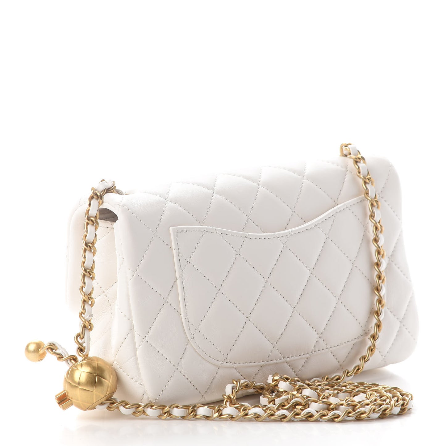 Lambskin Quilted Mini Rectangular Pearl Crush Flap White