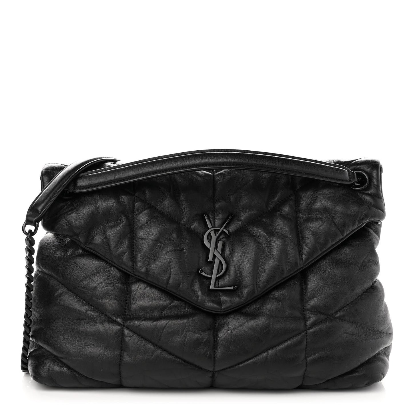 Lambskin Quilted Monogram Monochrome Medium Loulou Puffer Chain Satchel Black