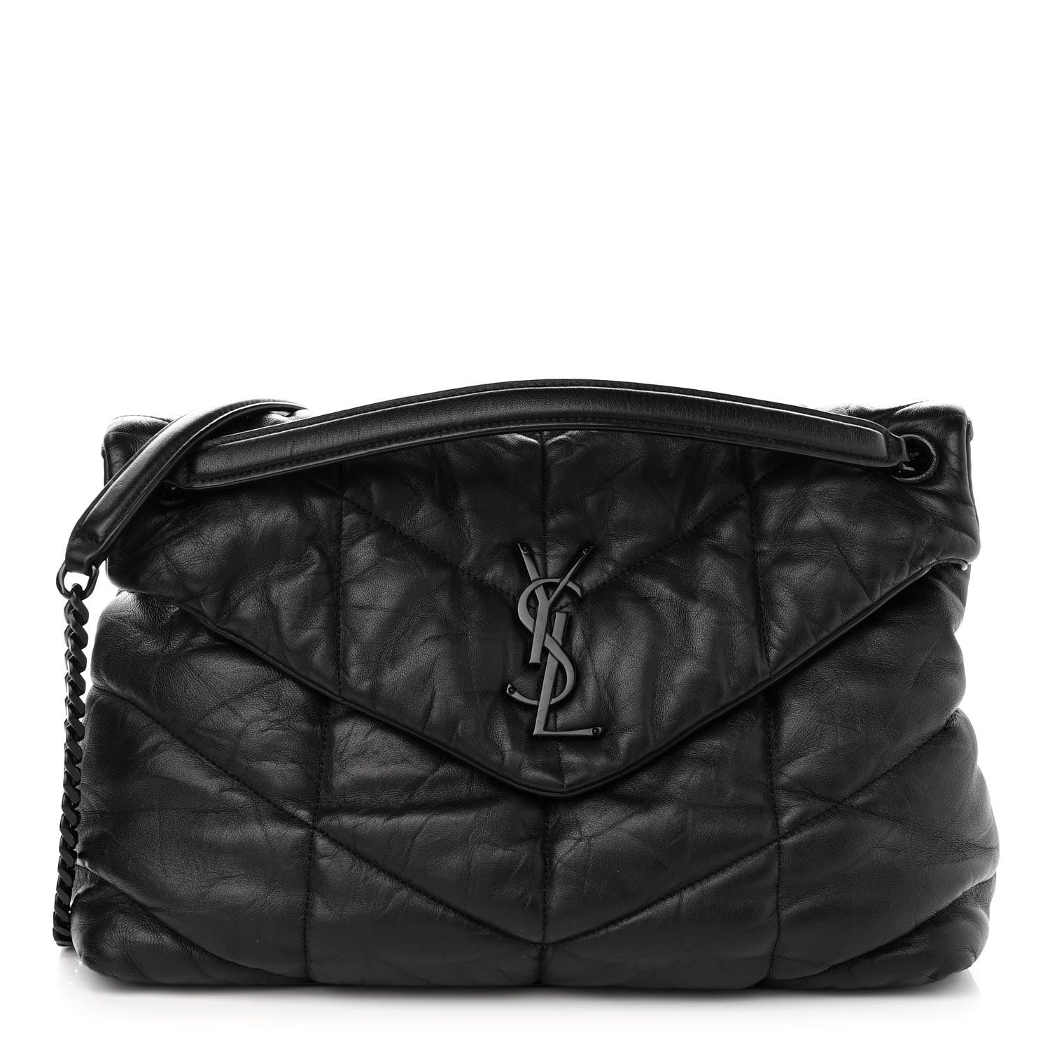 Saint Laurent Lambskin Quilted Monogram Monochrome Medium Loulou Puffer Chain Satchel Black 1 of 10