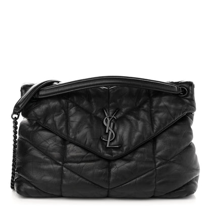 Saint Laurent Lambskin Quilted Monogram Monochrome Medium Loulou Puffer Chain Satchel Black 1 of 10