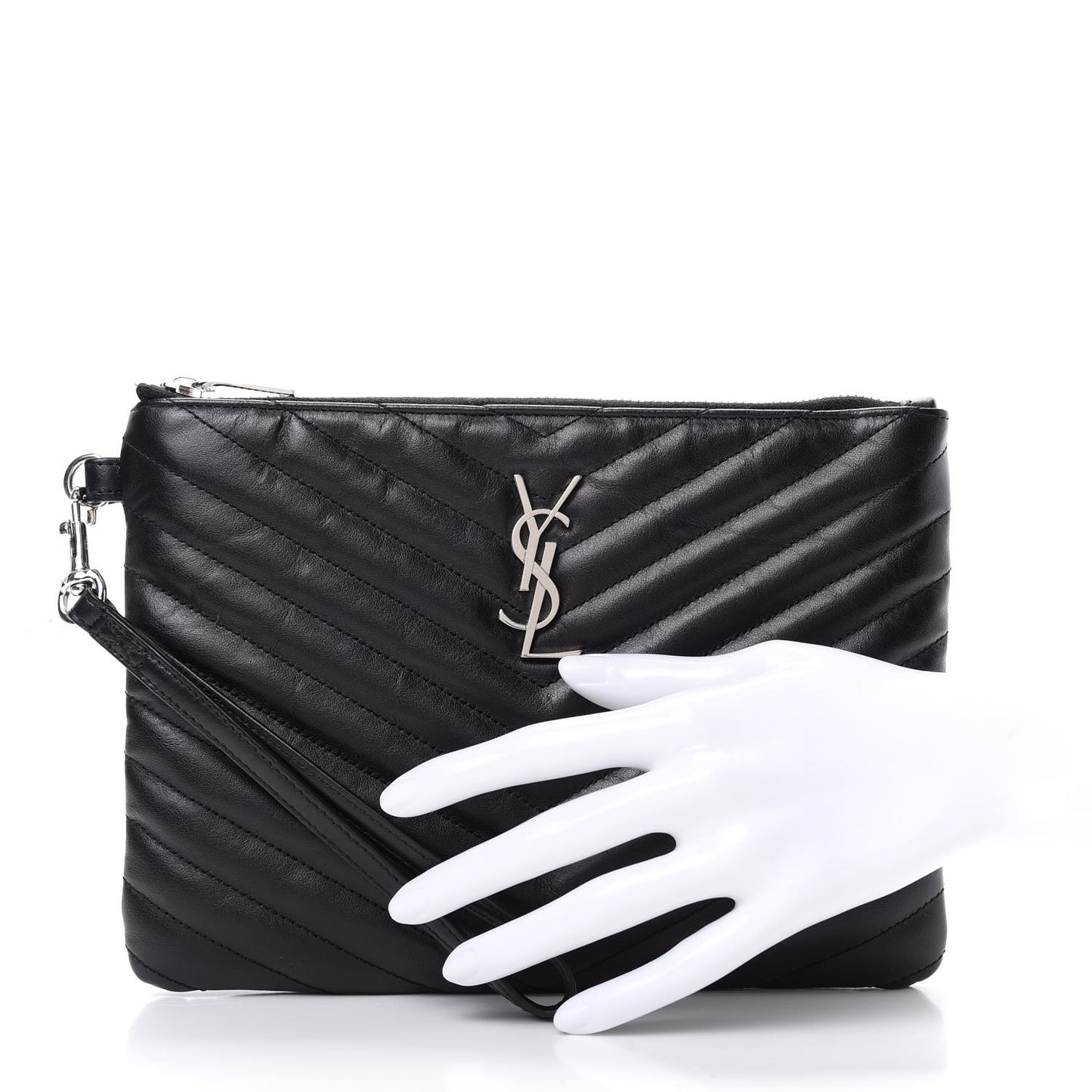 Calfskin Matelasse Chevron Monogram A5 Wristlet Black