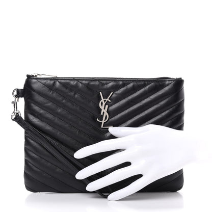 Saint Laurent Calfskin Matelasse Chevron Monogram A5 Wristlet Black 2 of 8