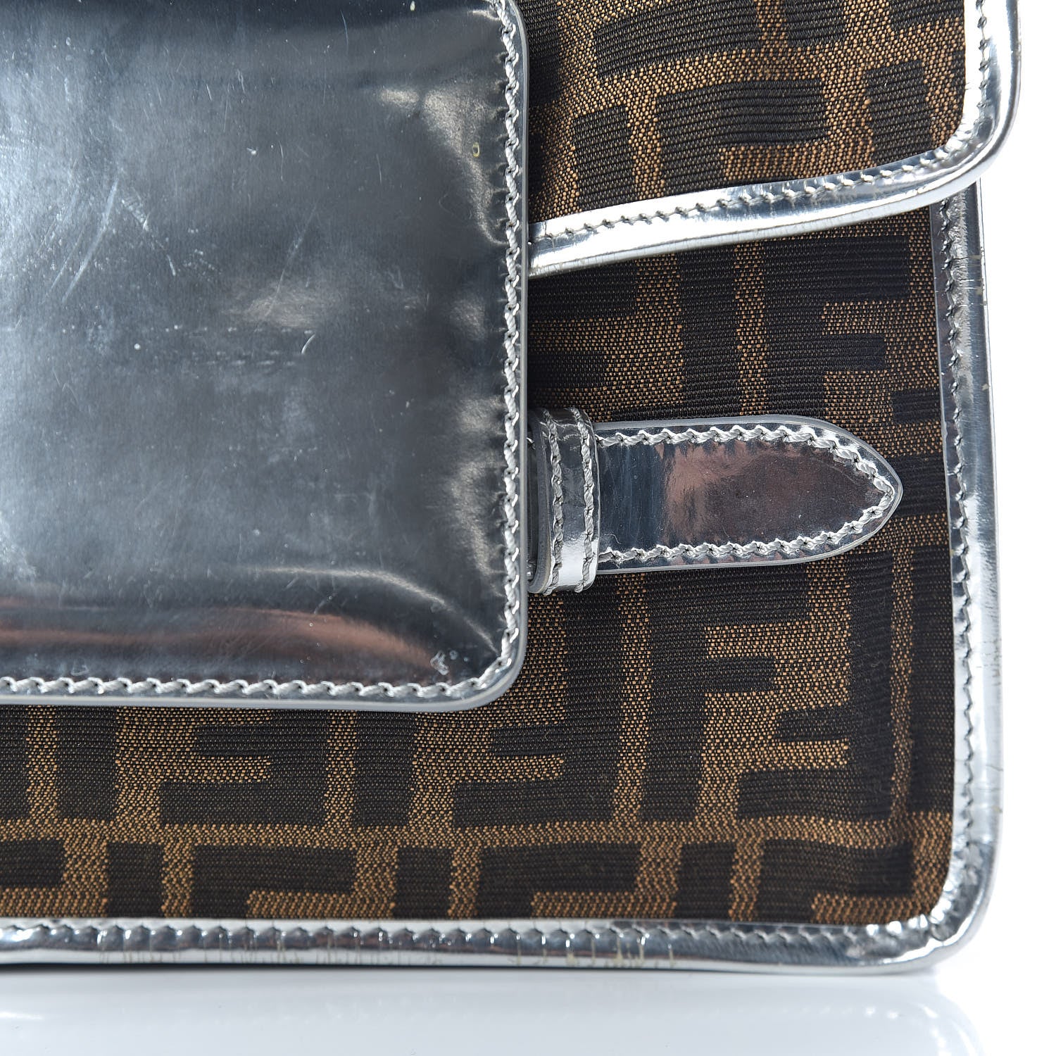 Fendi Metallic Calfskin Zucca Shoulder Bag Silver Tobacco 9 of 9