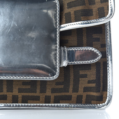 Fendi Metallic Calfskin Zucca Shoulder Bag Silver Tobacco 9 of 9