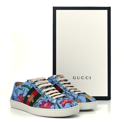 Gucci Calfskin Web New Flora Print Womens Ace New Sneakers 35 Azure 12 of 12