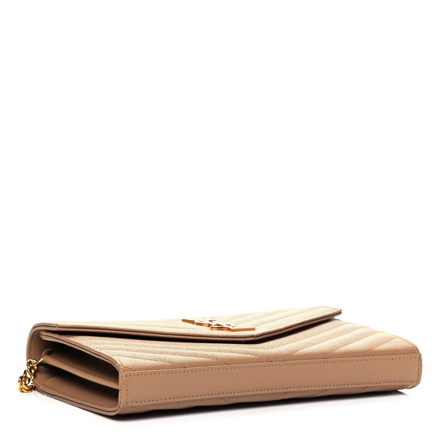 Saint Laurent Grain De Poudre Matelasse Chevron Monogram Chain Wallet Deep Beige 4 of 9