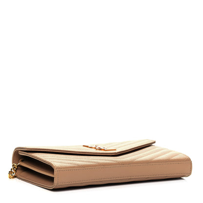 Saint Laurent Grain De Poudre Matelasse Chevron Monogram Chain Wallet Deep Beige 4 of 9