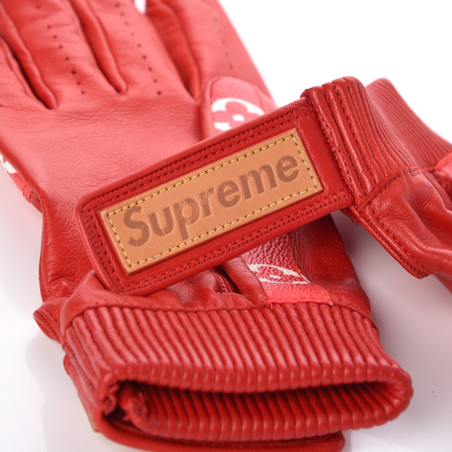 Louis Vuitton X SUPREME Lambskin Monogram Baseball Gloves Rouge