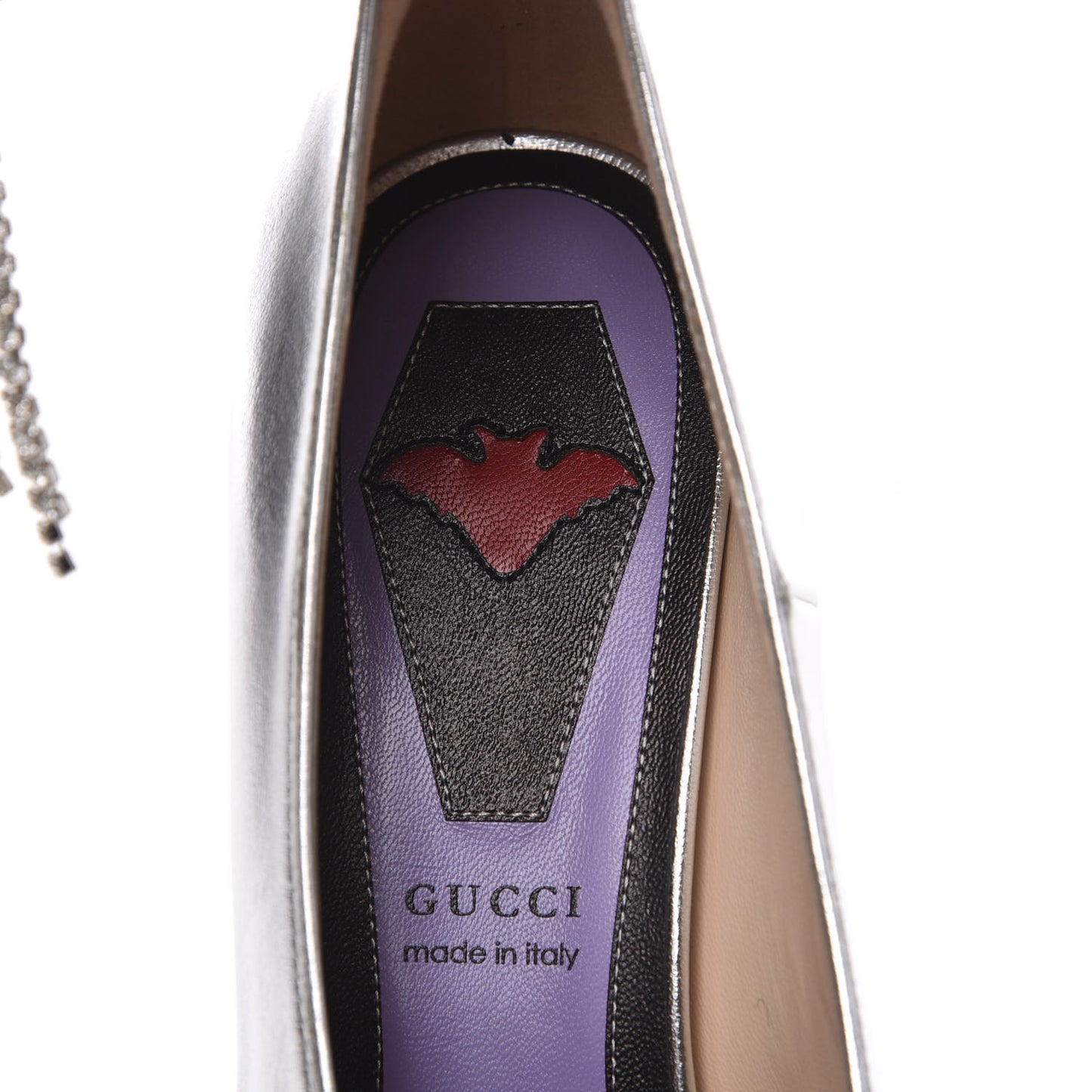 Metallic Nappa Crystal Square G Mid Heel Pumps 38 Silver