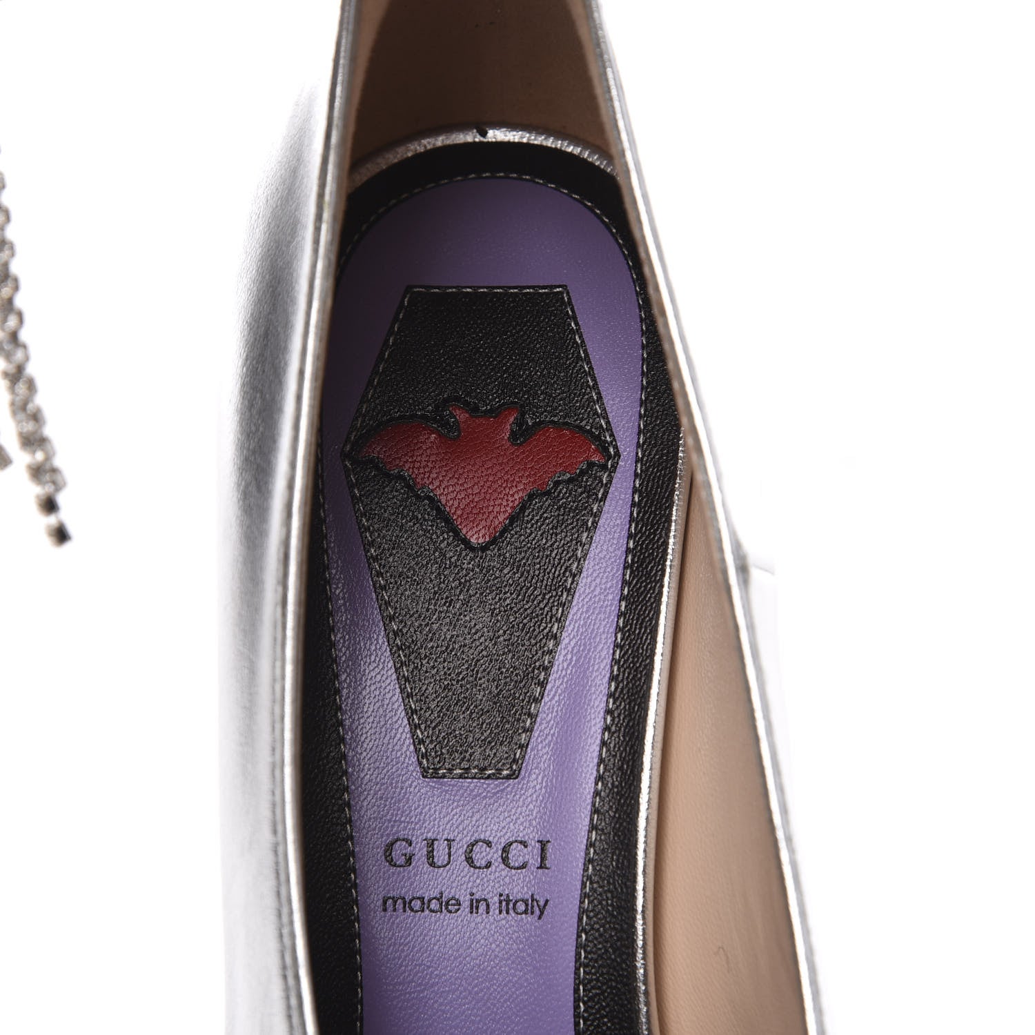 Gucci Metallic Nappa Crystal Square G Mid Heel Pumps 38 Silver 8 of 9
