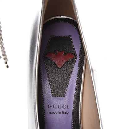 Gucci Metallic Nappa Crystal Square G Mid Heel Pumps 38 Silver 8 of 9