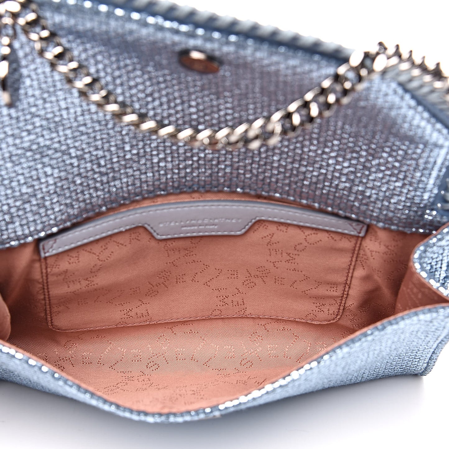 Metallic Woven Raffia Falabella Mini Crossbody Blue