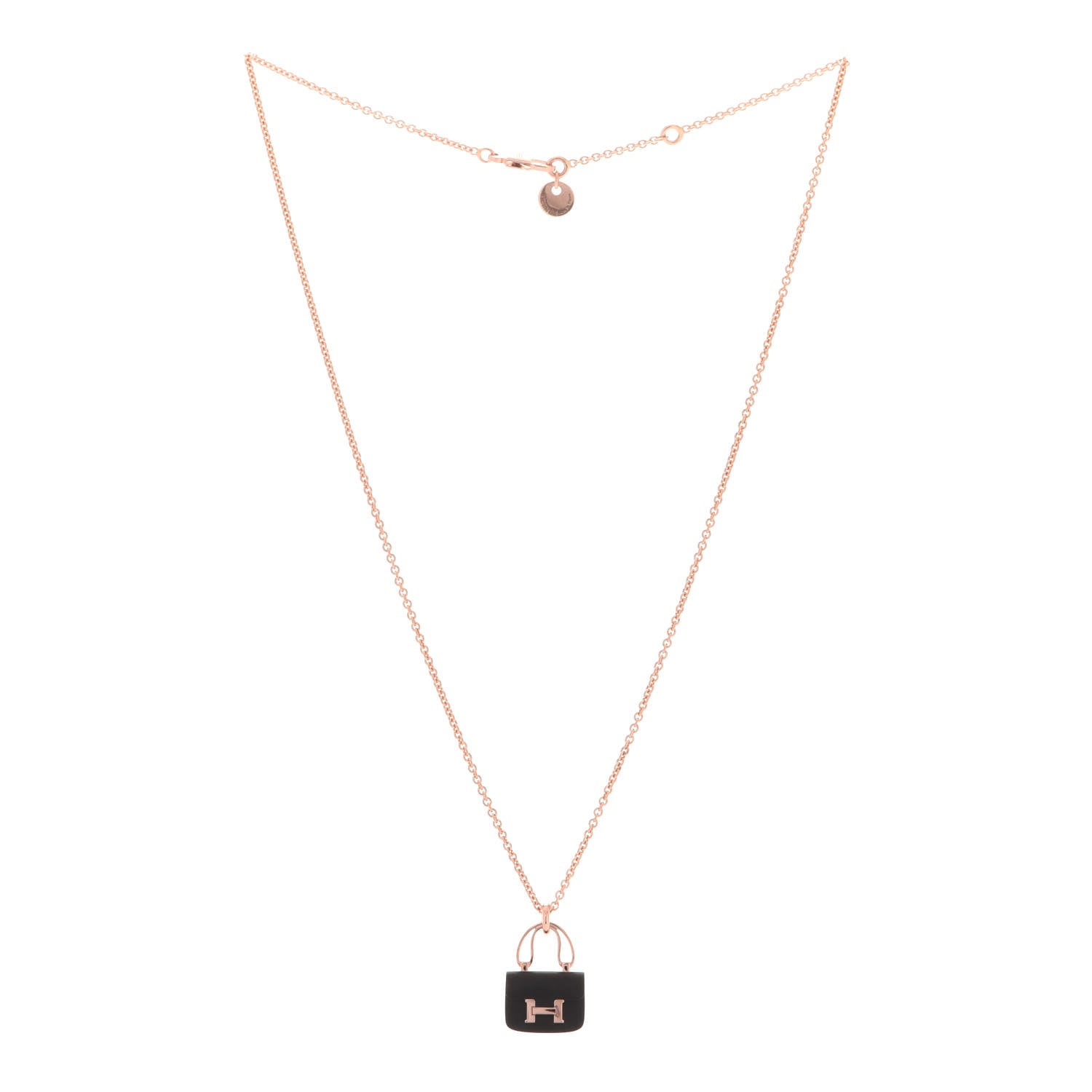 Hermes 18K Rose Gold Black Jade Constance Amulettes Pendant Necklace 3 of 7