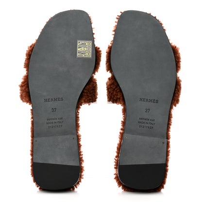 Hermes Woolskin Oran Sandals 37 Cognac 5 of 7