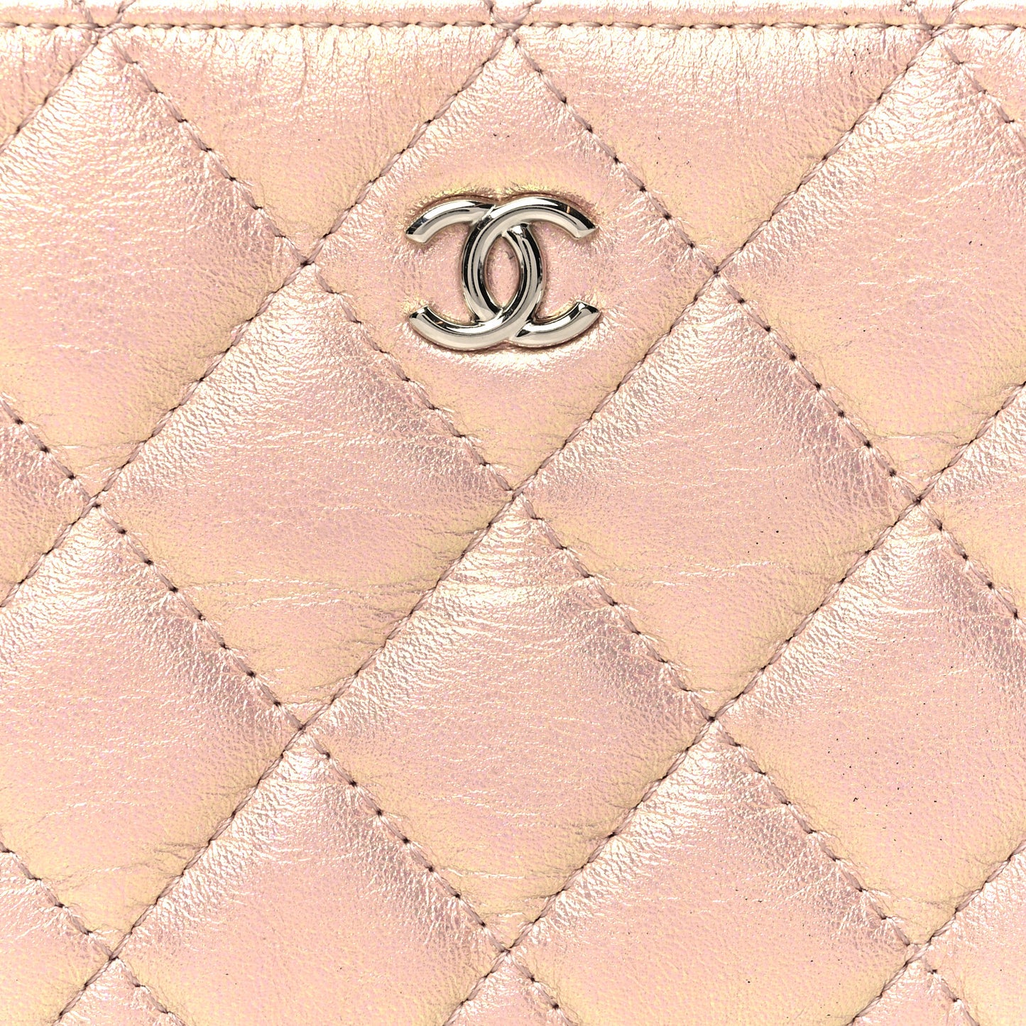 Iridescent Calfskin Quilted Small Cosmetic Case Pink