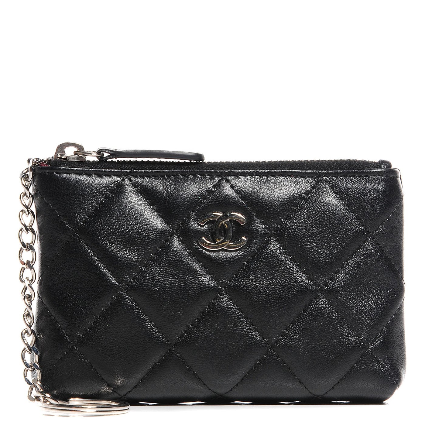 Lambskin Quilted Key Holder Case Black