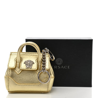 Versace Metallic Grained Calfskin Nano La Medusa Bag Key Ring Pouch Gold 8 of 8