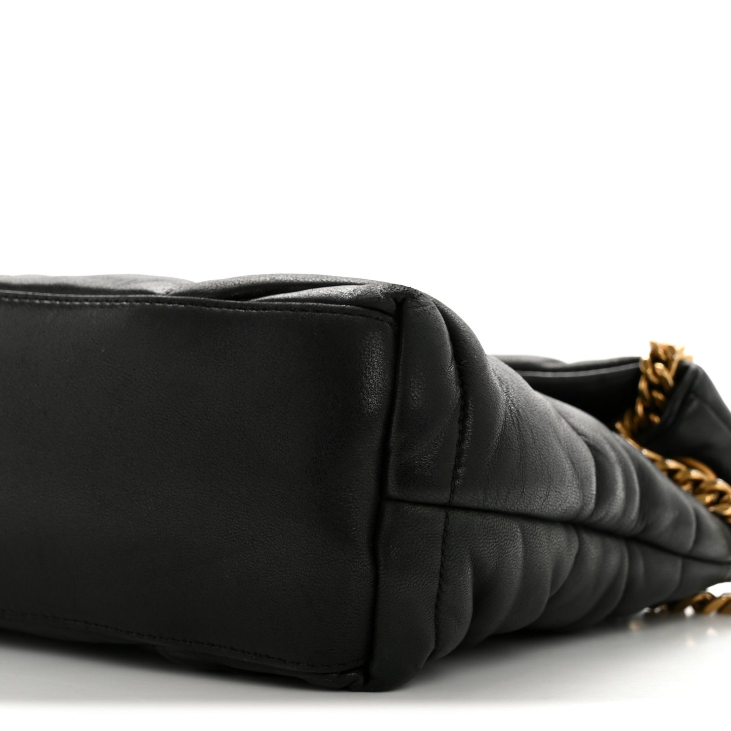 Lambskin Quilted Small Loulou Puffer Monogram Chain Satchel Black
