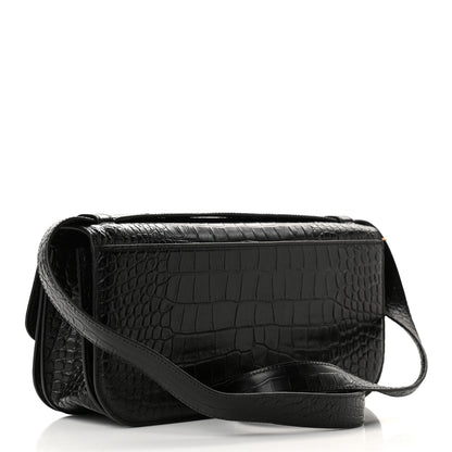 Balenciaga Extra Supple Calfskin Crocodile Embossed Medium Gossip Bag Black 3 of 8
