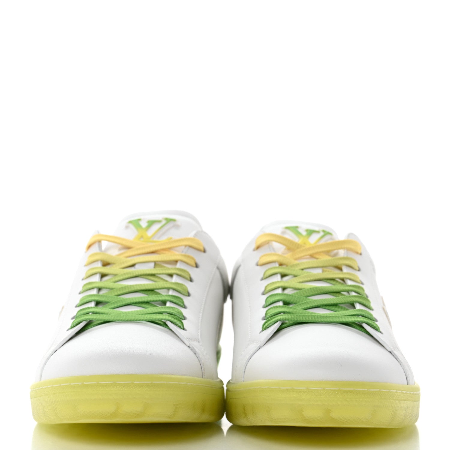 Louis Vuitton Calfskin Mens Luxembourg Samothrace Sneakers 7 White Yellow Green 2 of 8