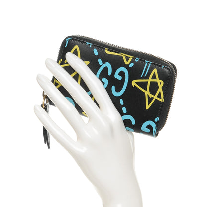 Gucci Calfskin GucciGhost Zip Around Card Case Black New Acquamarine 2 of 8