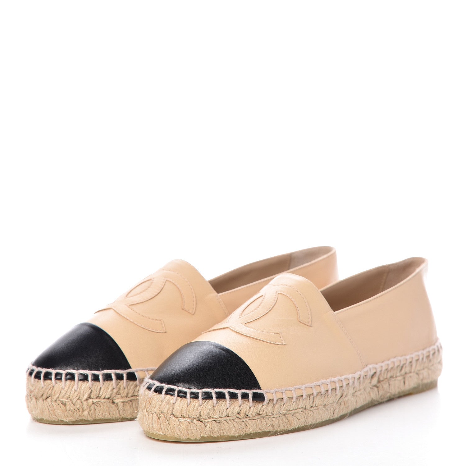 Chanel Lambskin CC Espadrilles 38 Beige Black 3 of 8