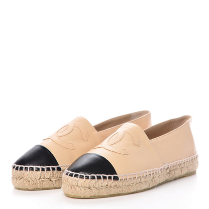 Chanel Lambskin CC Espadrilles 38 Beige Black 3 of 8