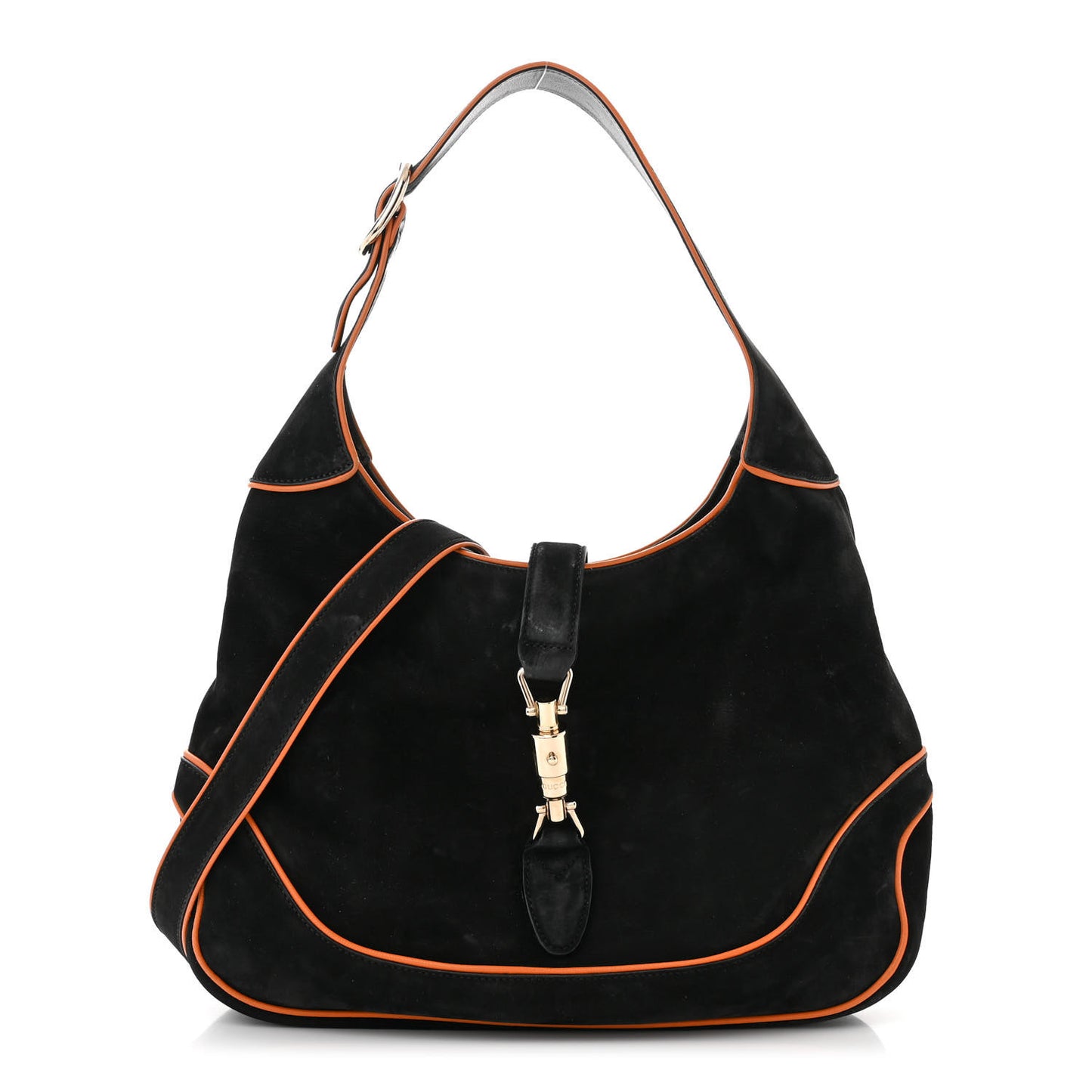 Nubuck Medium New Jackie Shoulder Bag Black Orange