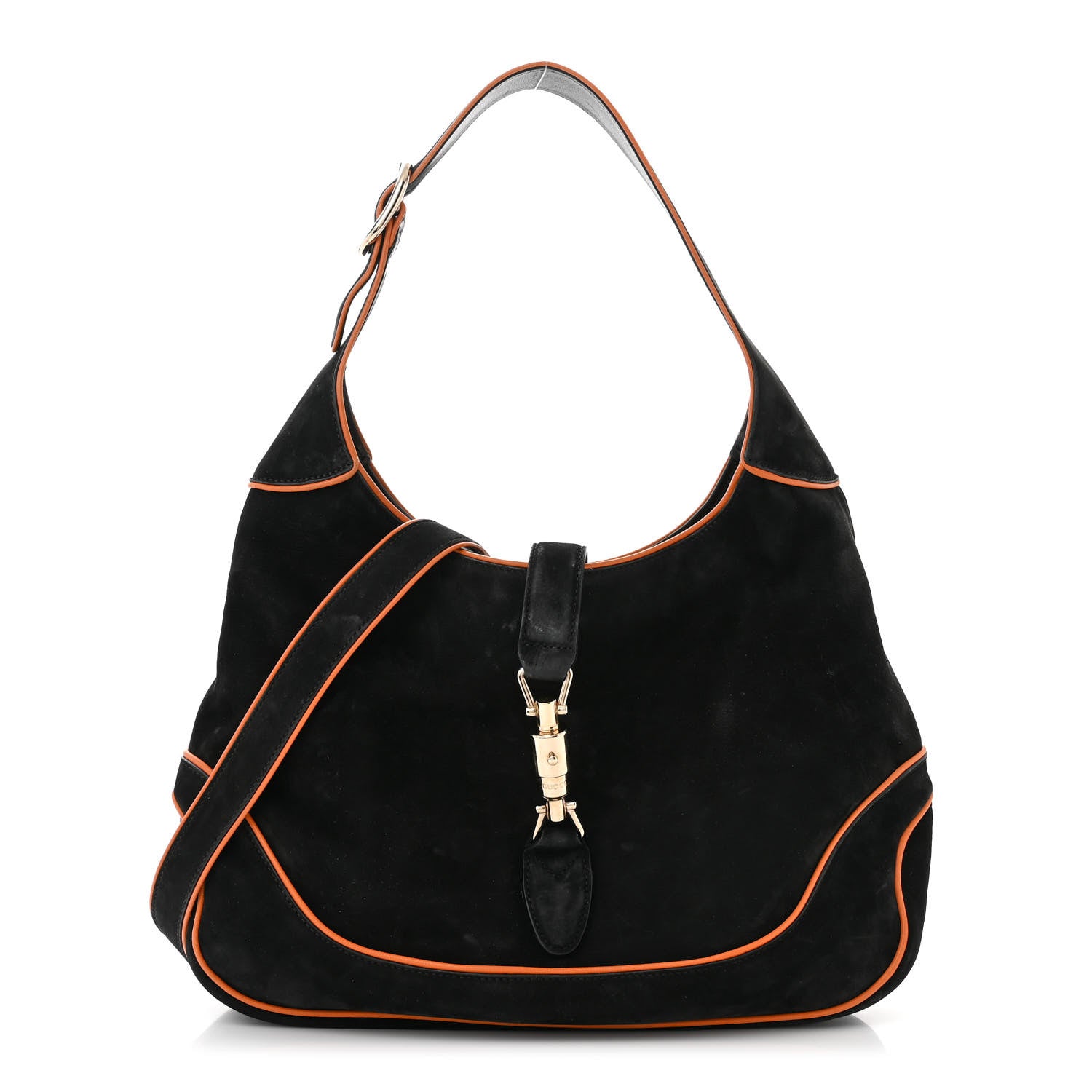 Gucci Nubuck Medium New Jackie Shoulder Bag Black Orange 1 of 13