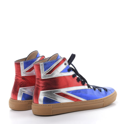 Gucci Metallic Calfskin Union Jack Mens High Top Sneakers 8.5 Red Silver Blue 4 of 7