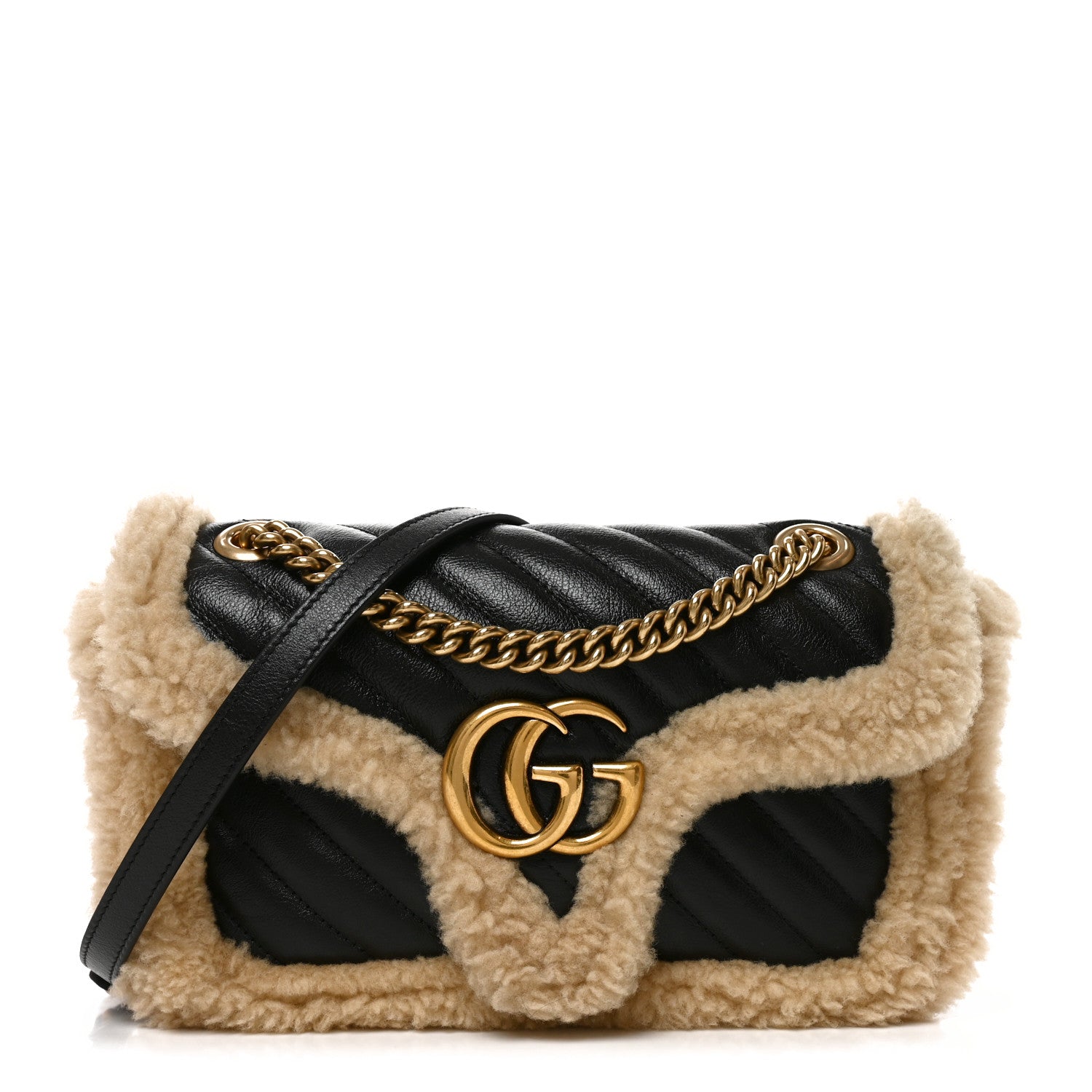 Gucci Azalea Calfskin Wool Matelasse Diagonal Small GG Marmont Shoulder Bag Black 1 of 10
