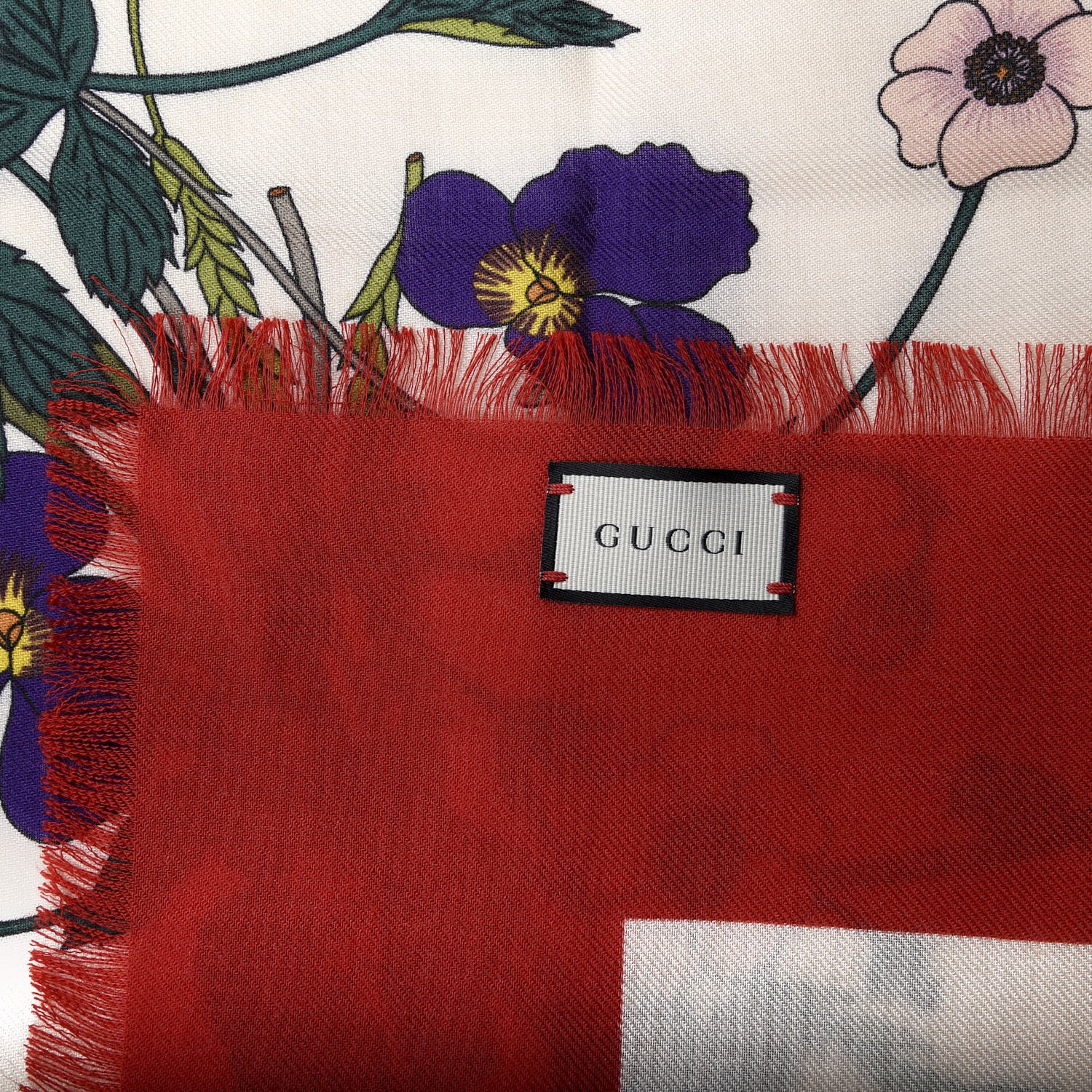 Gucci Silk Flora Gothic Square Scarf Ivory Red 2 of 4