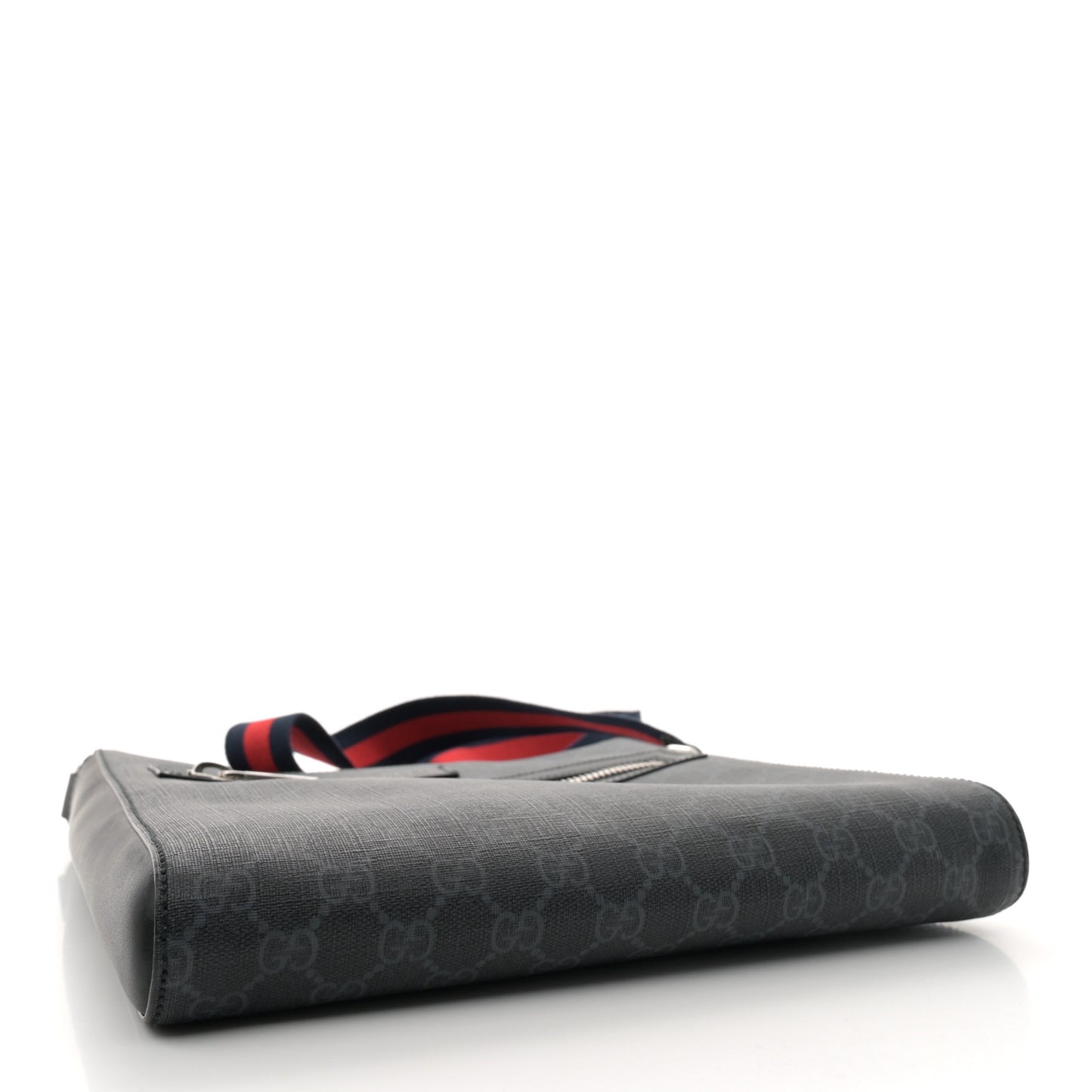 GG Supreme Monogram Appia Calfskin Web Flat Messenger Bag Black Grey