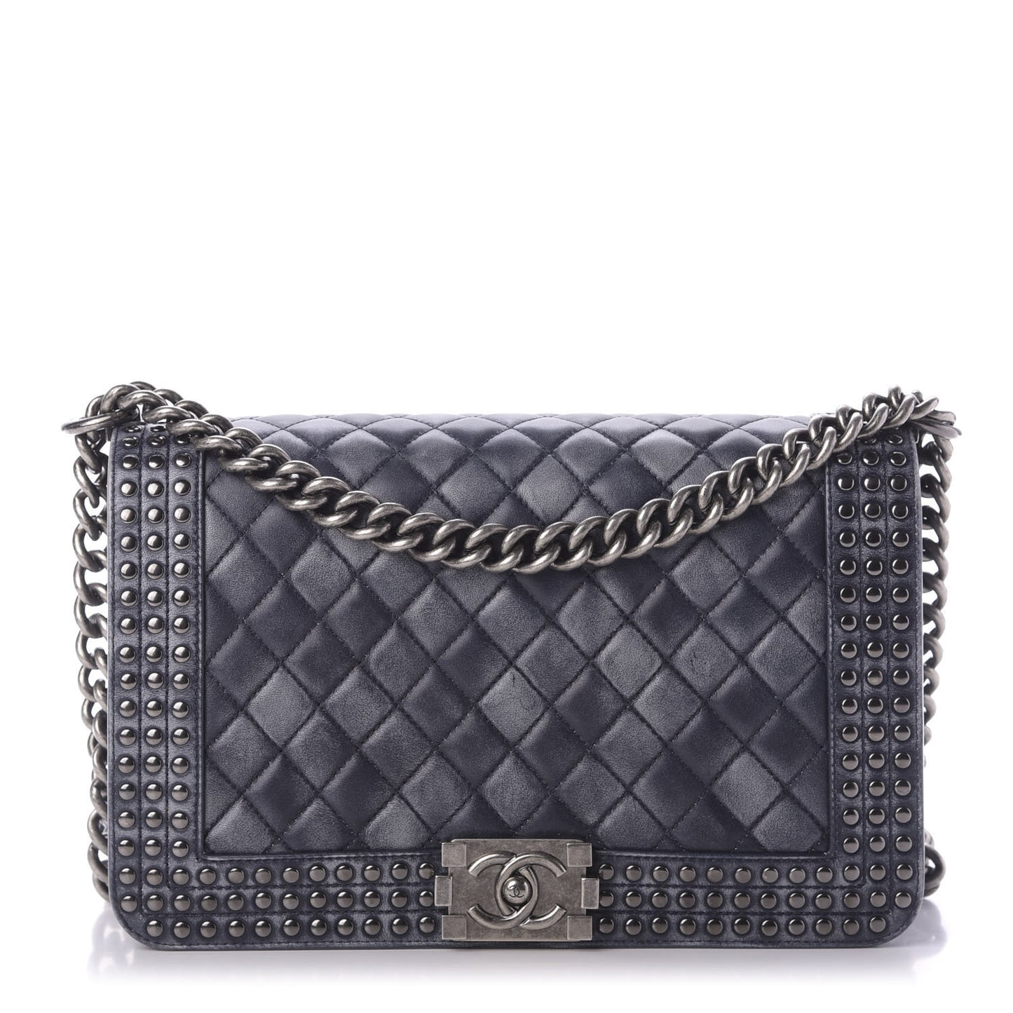 Faded Calfskin Quilted Medium Studded Boy Flap Black