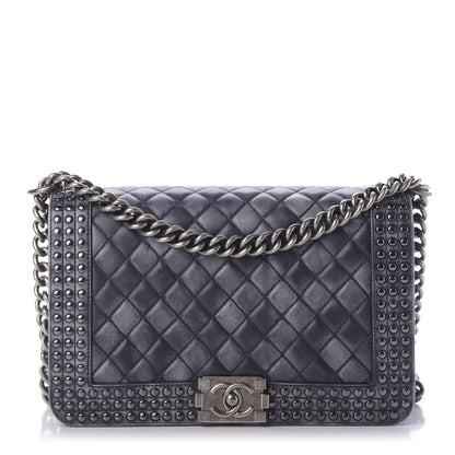 Chanel Faded Calfskin Quilted Medium Studded Boy Flap Black 1 of 10