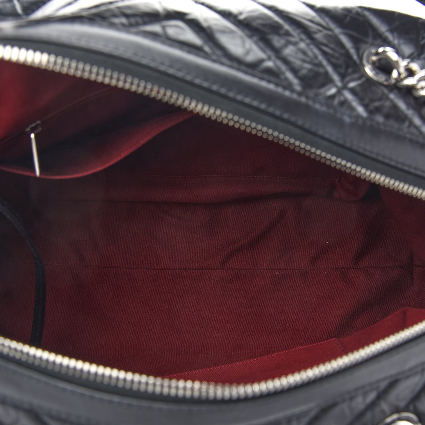 Aged Calfskin Chevron Quilted Duffle Bag Black