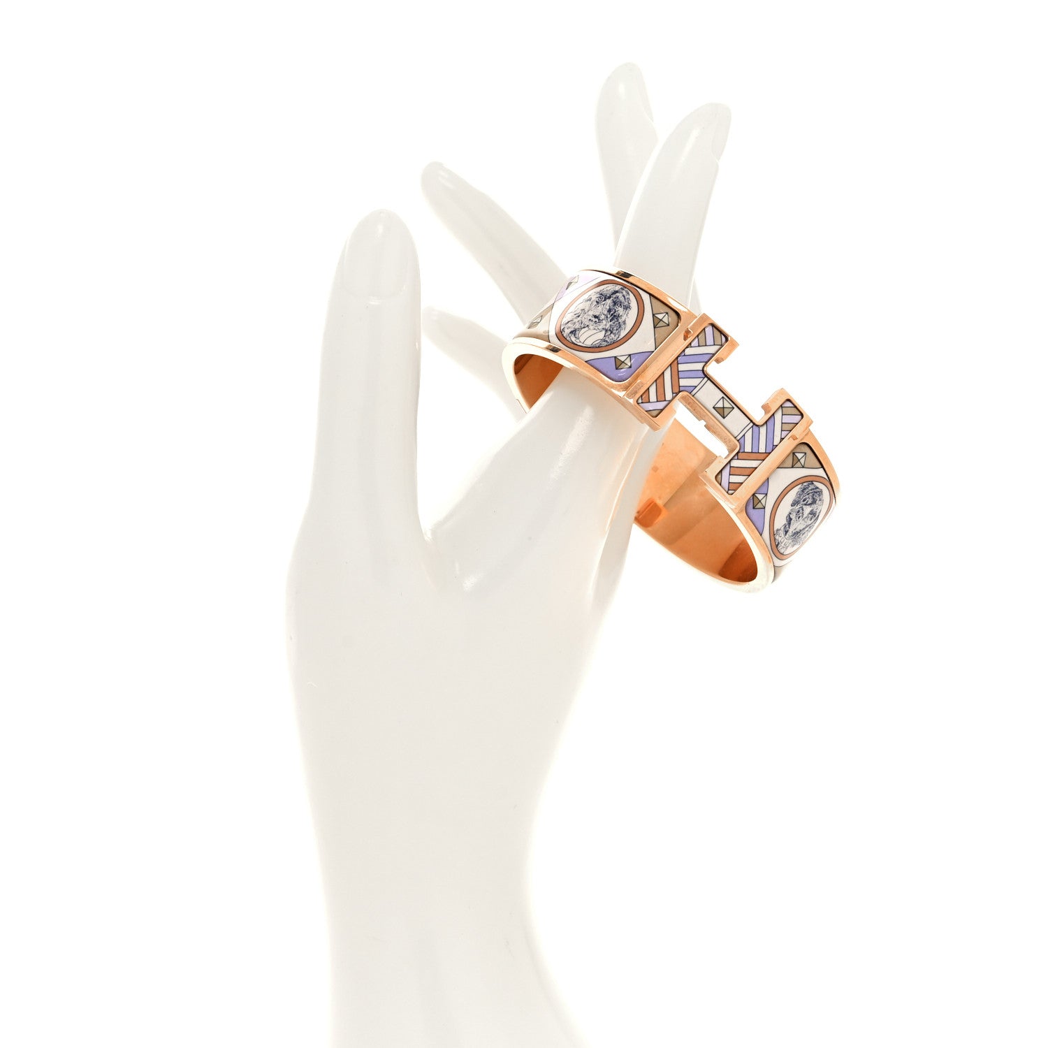 Hermes Enamel Printed Colliers et Chiens Wide Clic Clac H Bracelet PM Lilas 2 of 5