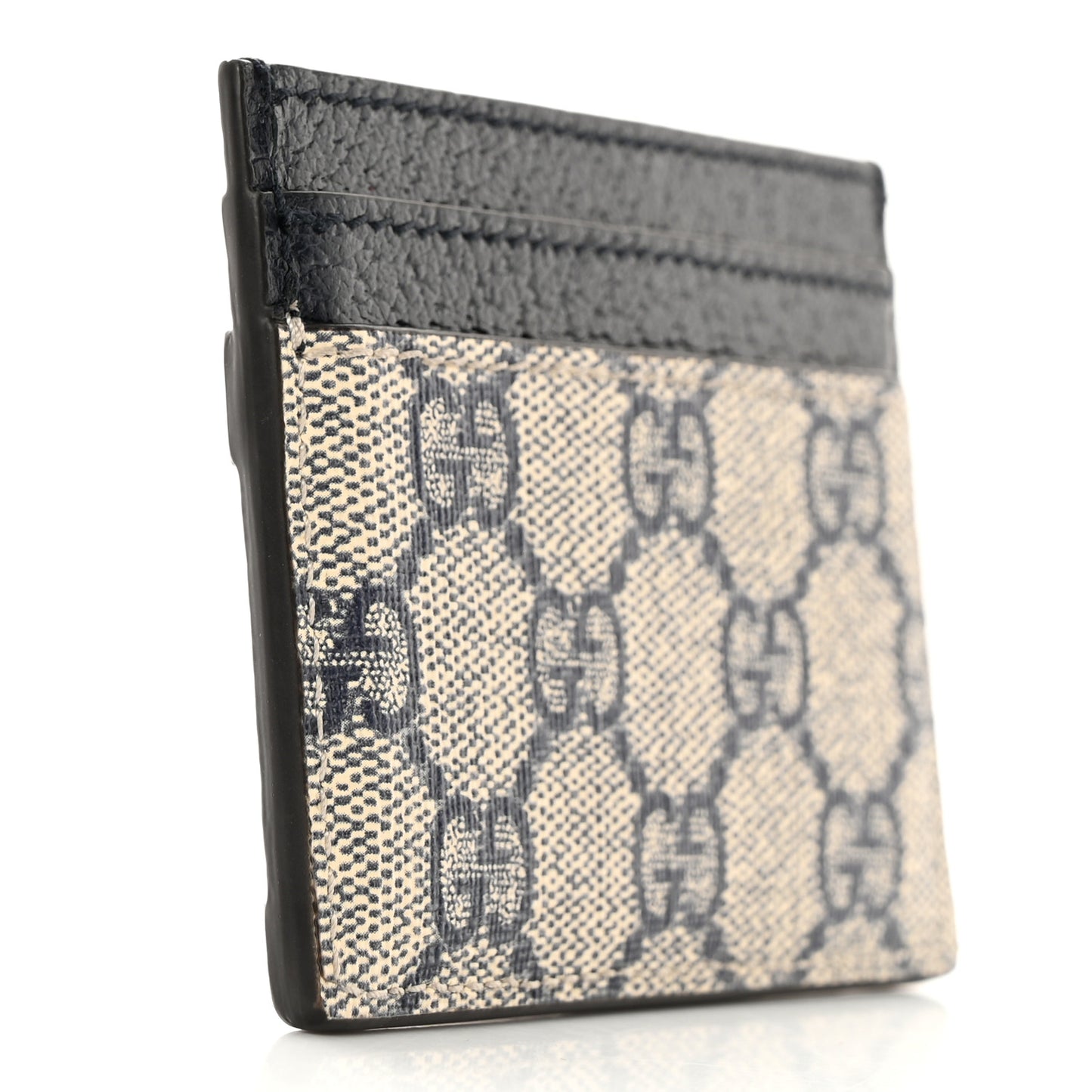 GG Supreme Monogram Textured Dollar Calfskin Web Ophidia Card Holder Beige Blue