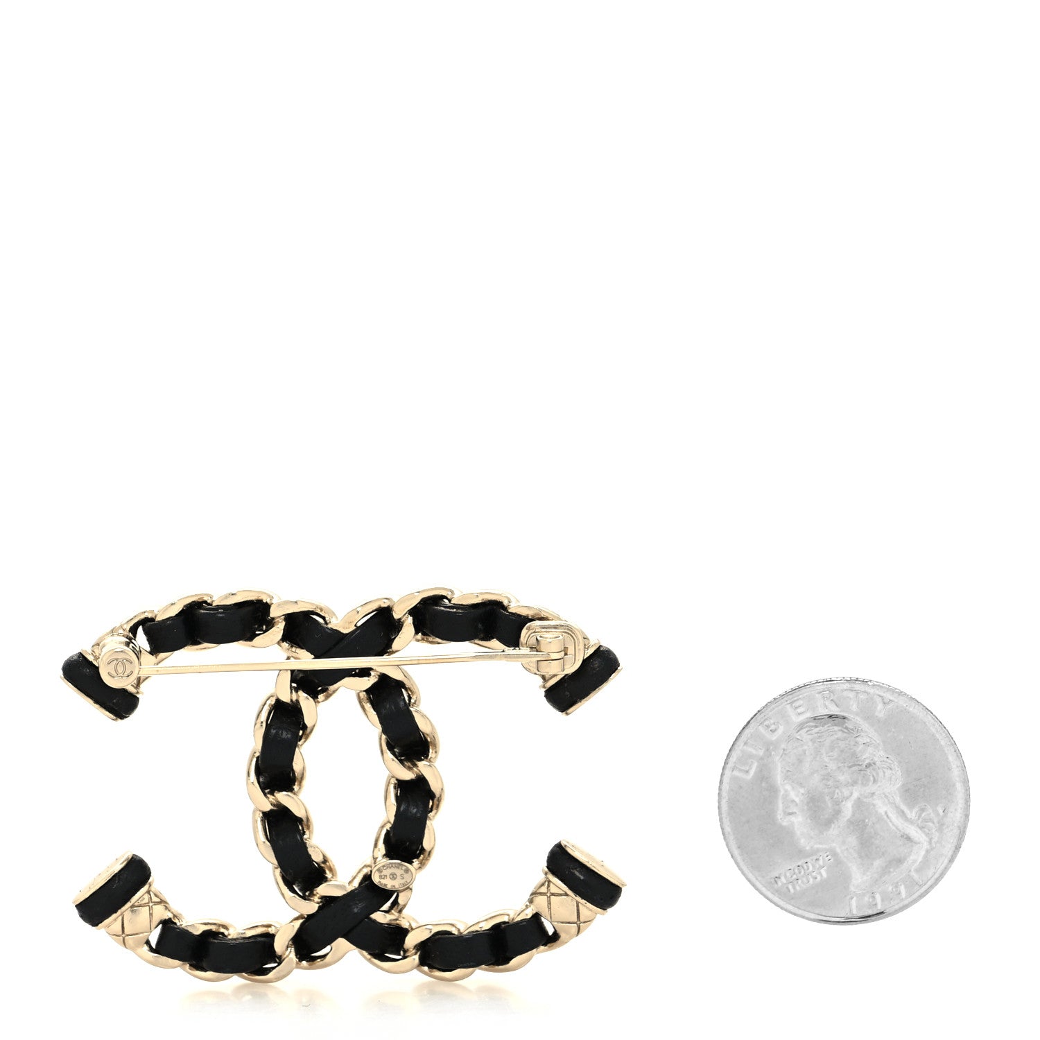 Chanel Lambskin Chain CC Brooch Black Gold 2 of 3