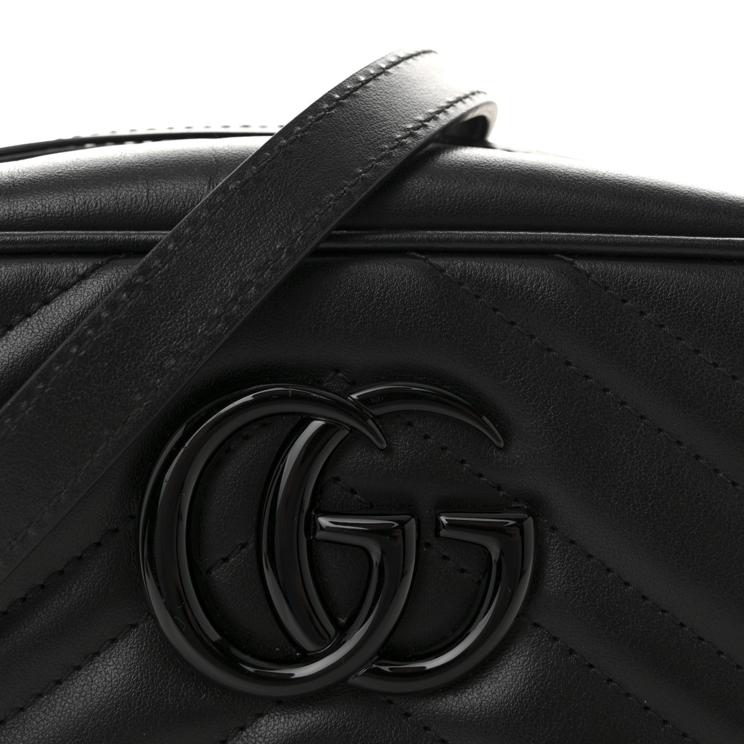 Gucci Calfskin Matelasse Monochrome Small GG Marmont Chain Shoulder Bag Black 8 of 10