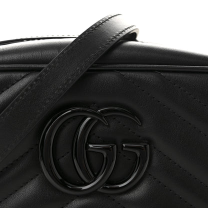 Gucci Calfskin Matelasse Monochrome Small GG Marmont Chain Shoulder Bag Black 8 of 10