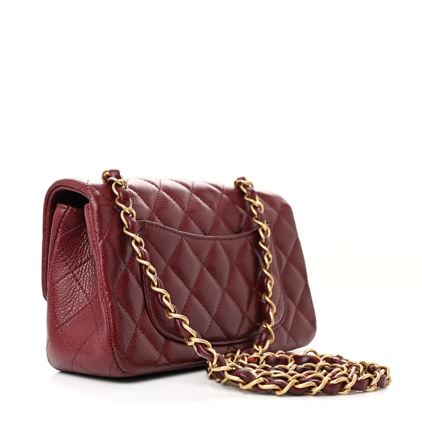 Caviar Quilted Mini Rectangular Flap Dark Red