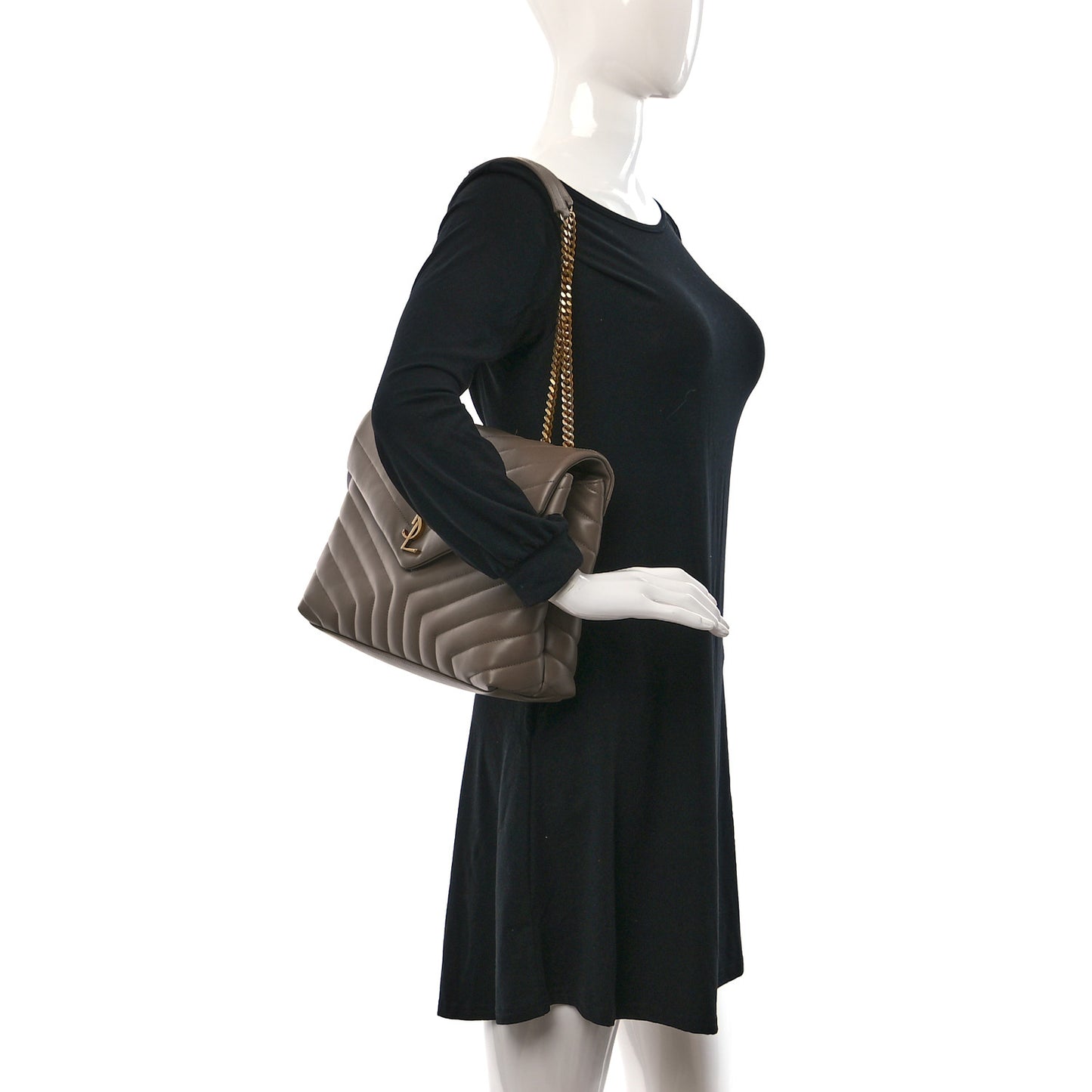 Calfskin Y Quilted Monogram Medium Loulou Chain Satchel Taupe