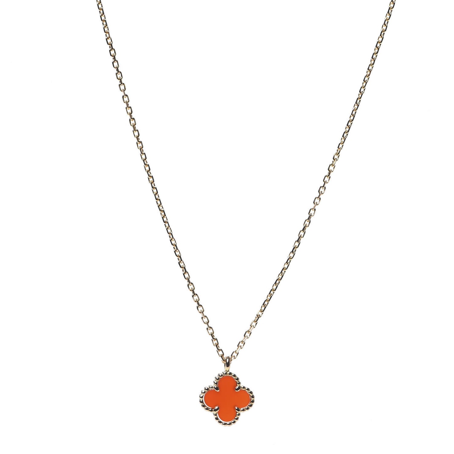 18K Rose Gold Carnelian Sweet Alhambra Pendant Necklace