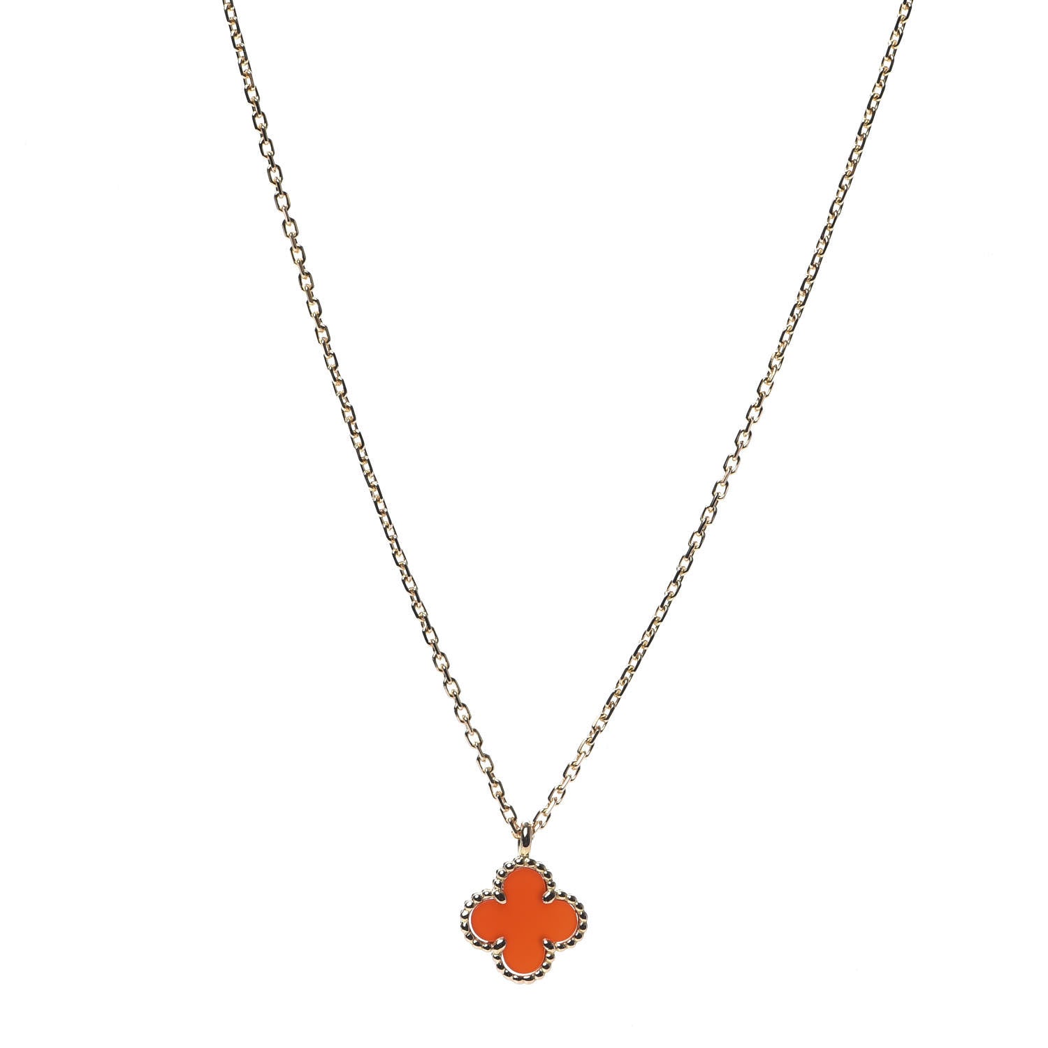 Van Cleef & Arpels 18K Rose Gold Carnelian Sweet Alhambra Pendant Necklace 1 of 6