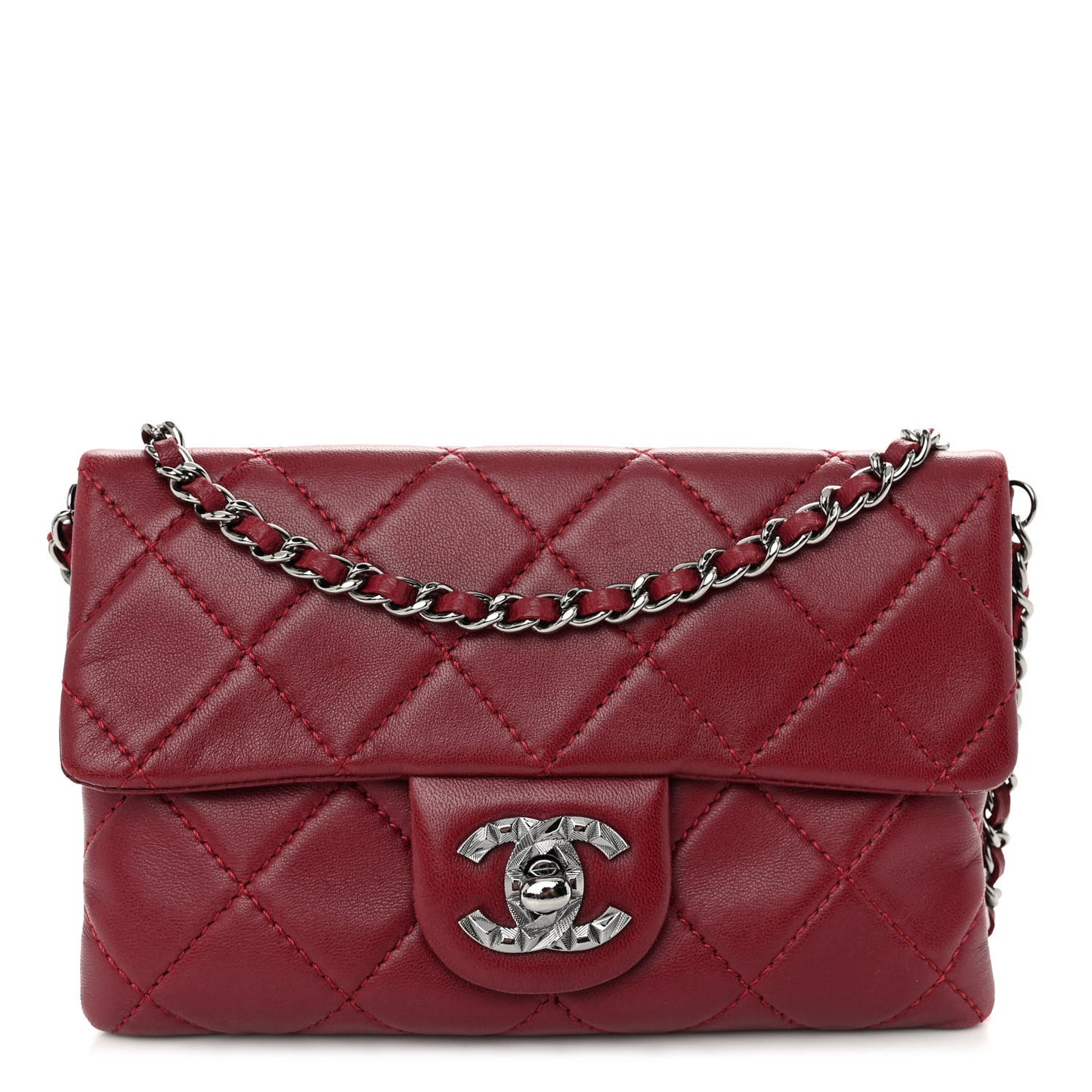 Lambskin Quilted Mini Mineral Nights Flap Crossbody Bag Dark Red