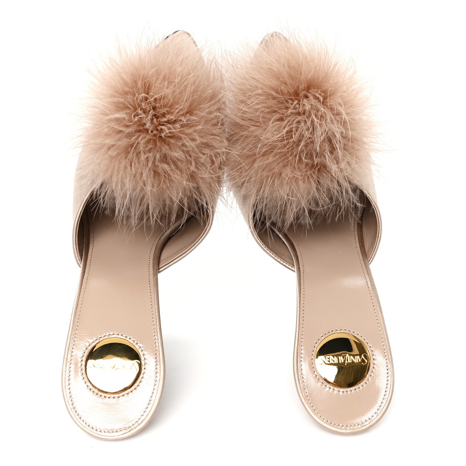Saint Laurent Satin Feather Gippy 110 Mule Sandals 37.5 Partridge Pink 2 of 10