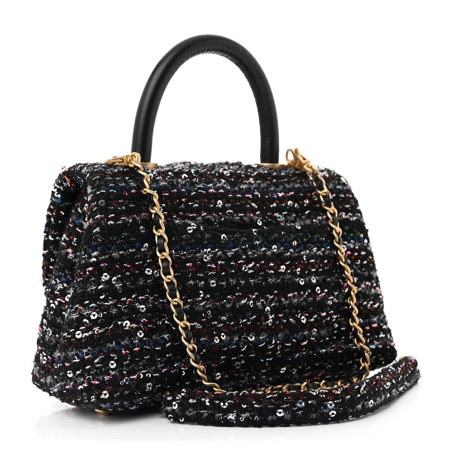 Chanel Tweed Sequin Mini Coco Handle Flap Black 3 of 11